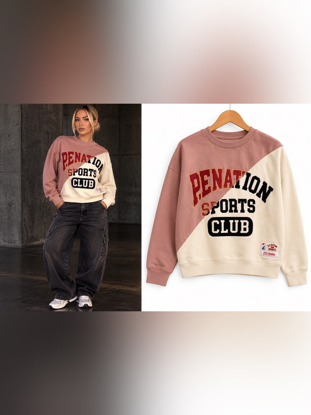 P.E Nation Sports Club Colorblock Crewneck Sweatshirt Dusty Rose/Cream Med